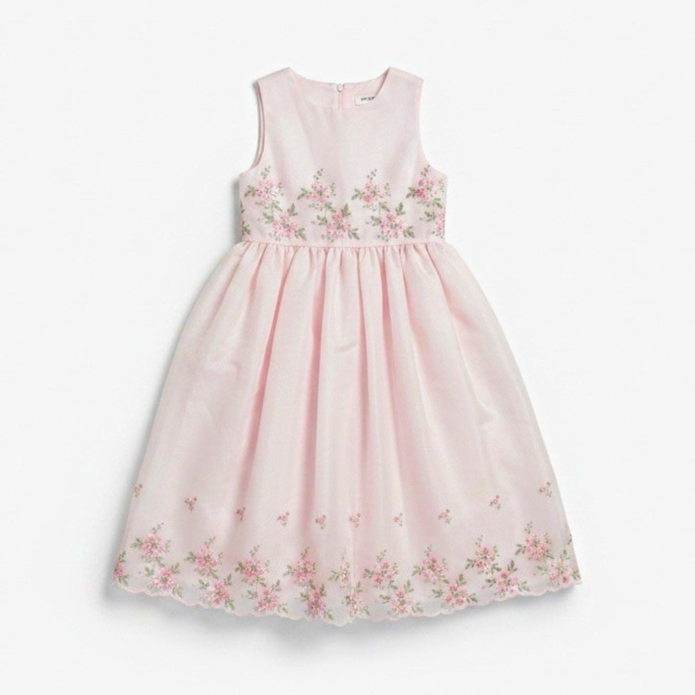Bonnie Jean Pink Sleeveless Tulle Embroidered Floral Fit & Flare Dress 8